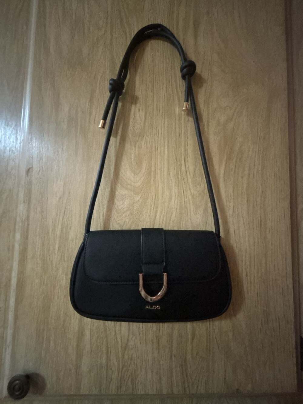 ALDO Black Faux Leather Shoulder Bag with D-Ring Accent and Coin Purse